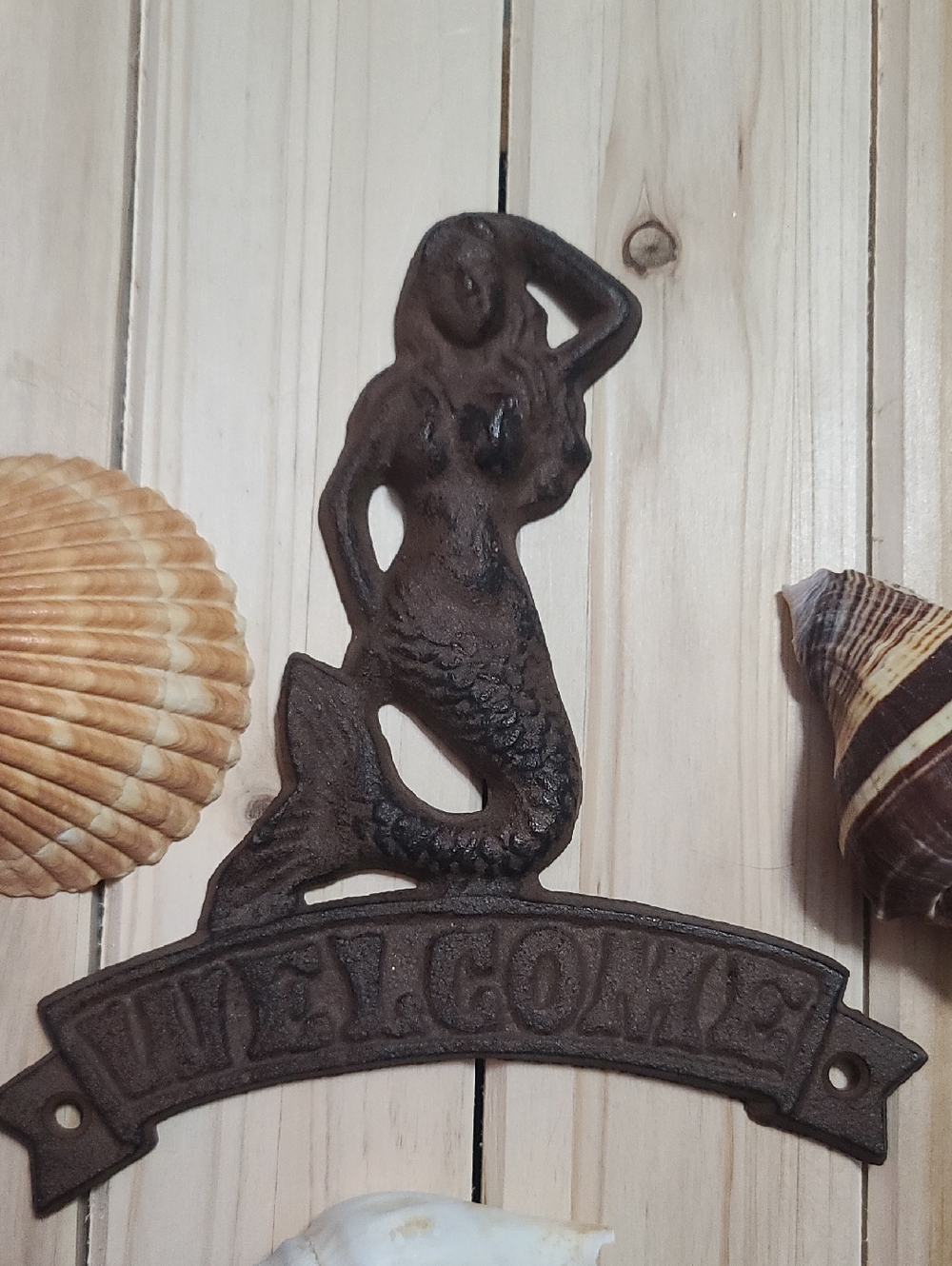 Rustic Mermaid Welcome Metal Wall Decor - Brown EUC Ocean Nautical